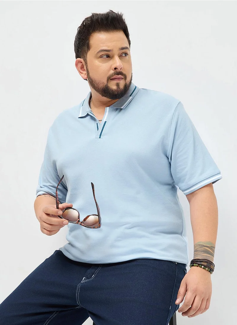 Urbano Fashion Urbano Plus Men's Light Sky Blue Solid Regular Fit Half Sleeve Cotton Polo T-Shirt